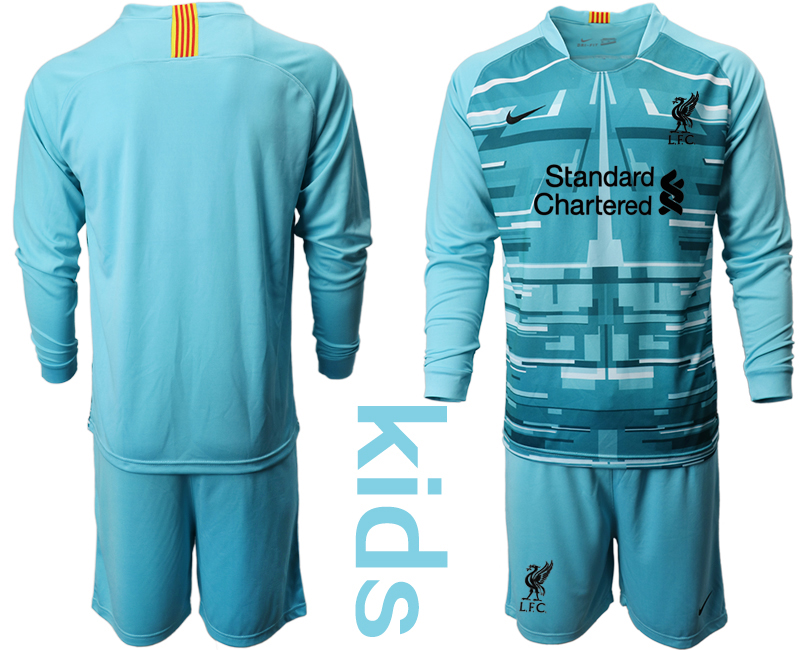 Youth 2020-2021 club Liverpool blue long sleeved Goalkeeper blank Soccer Jerseys->liverpool jersey->Soccer Club Jersey